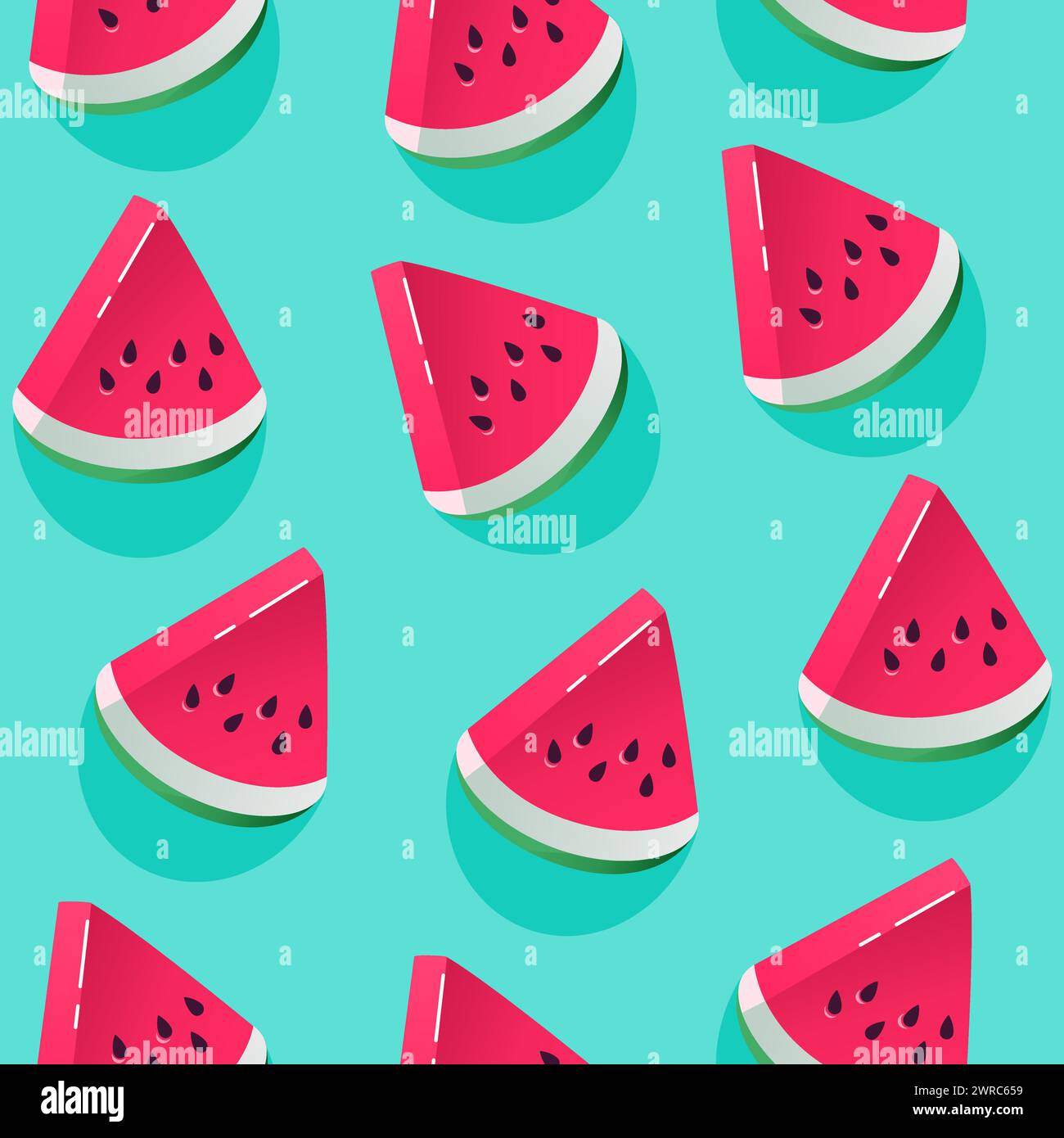 Seamless pattern with watermelon pieces in trendy 3d style. Vector background for design. Stock Vector