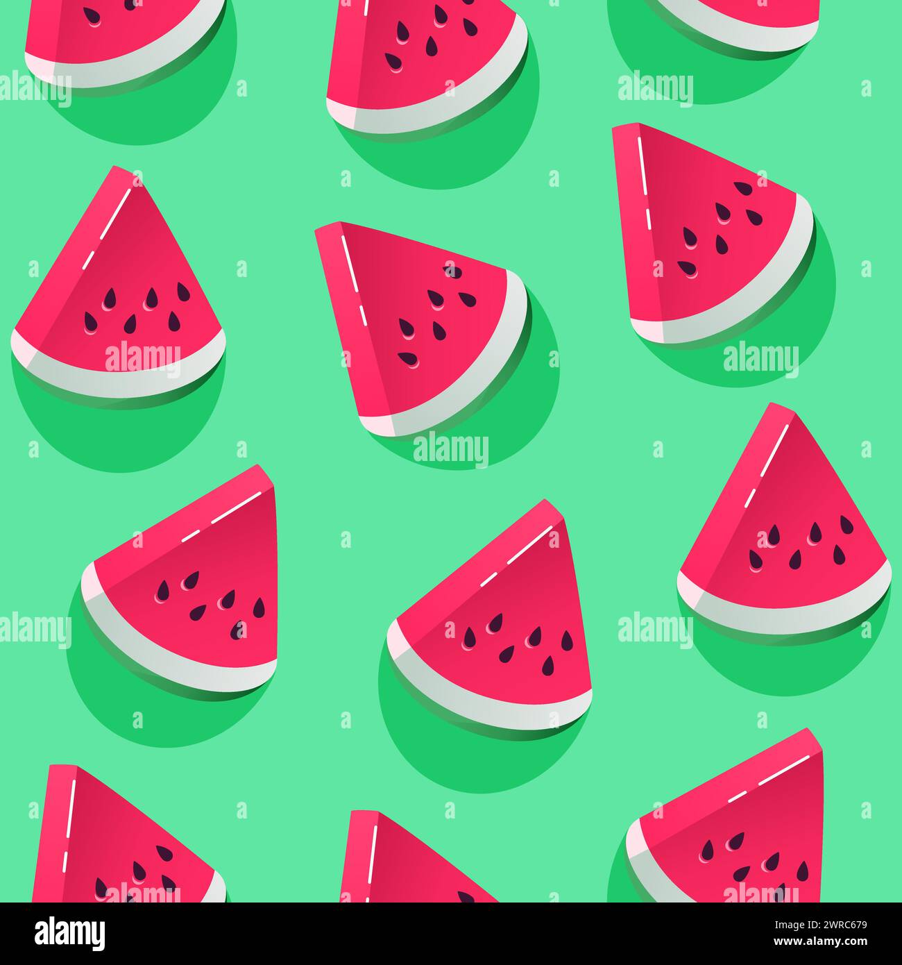 Seamless pattern with watermelon pieces in trendy 3d style. Vector background for design. Stock Vector