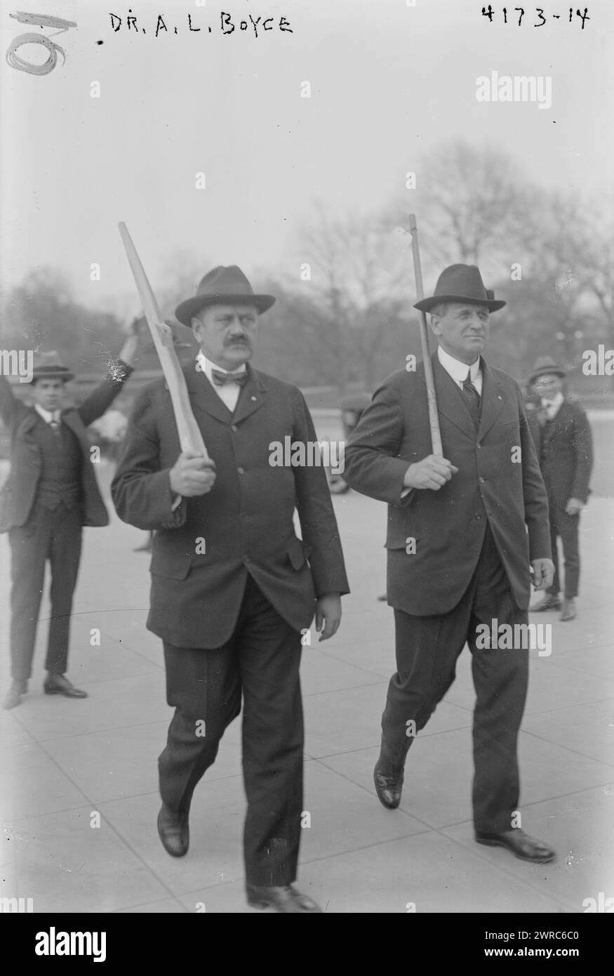 Dr. A.L. Boyce, Photograph shows Adolphe Lippe Boyce, in charge of civilian training at Governors Island, at the U.S. Capitol to support passage of universal training act, 1917 March, United States, District of Columbia, Washington (D.C.), Glass negatives, 1 negative: glass Stock Photo