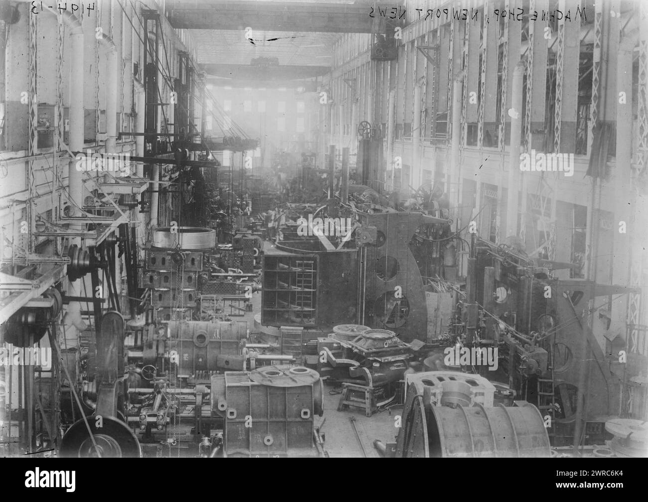 Machine shop, Newport News, Photograph shows a machine shop, probably in a shipyard, Newport News, Virginia., between ca. 1915 and ca. 1920, Glass negatives, 1 negative: glass Stock Photo