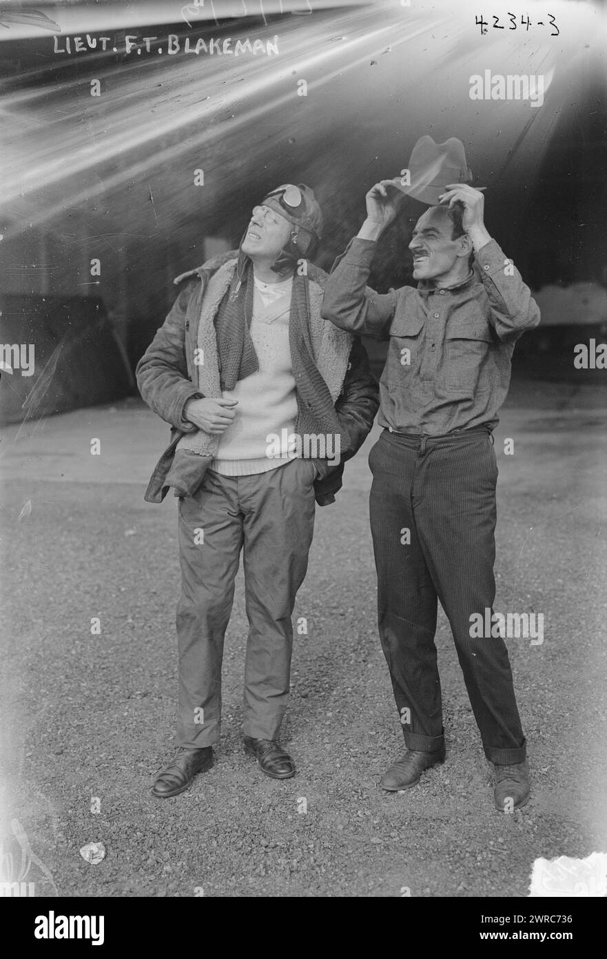 Lieut. F.T. Blakeman, Photograph shows First Lieutenant Frederick T. Blakeman (d. 1964) who served in the Aviation Section, Signal Officers' Reserve Corps on Governors Island, New York. He was involved in the organization of the First Reserve Aero Squadron., between ca. 1915 and ca. 1920, Glass negatives, 1 negative: glass Stock Photo