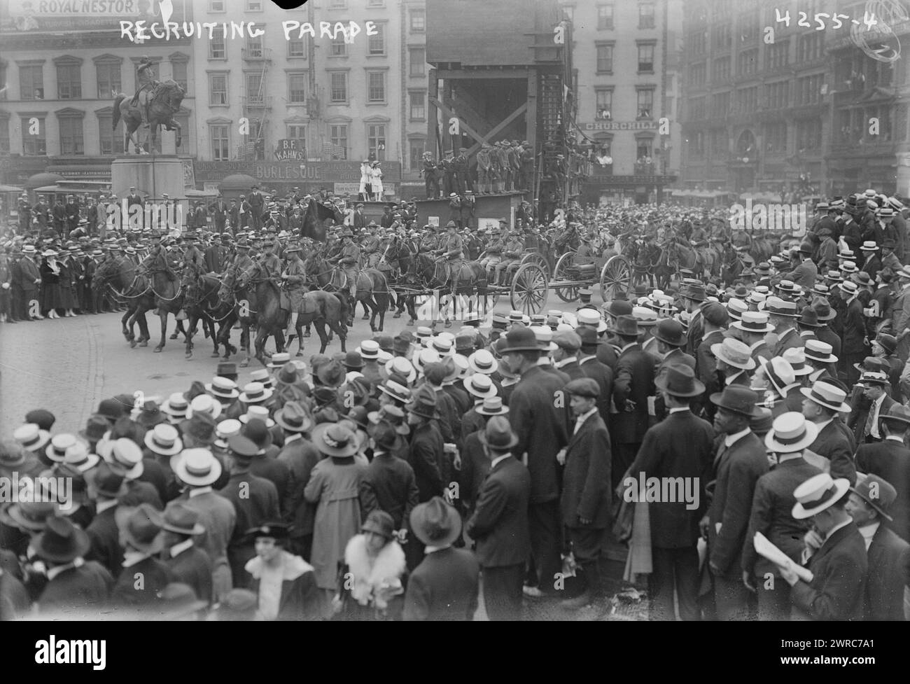 Recruiting Parade, Photograph shows a parade during World War I in Union Square, New York City., 1917, World War, 1914-1918, Glass negatives, 1 negative: glass Stock Photo
