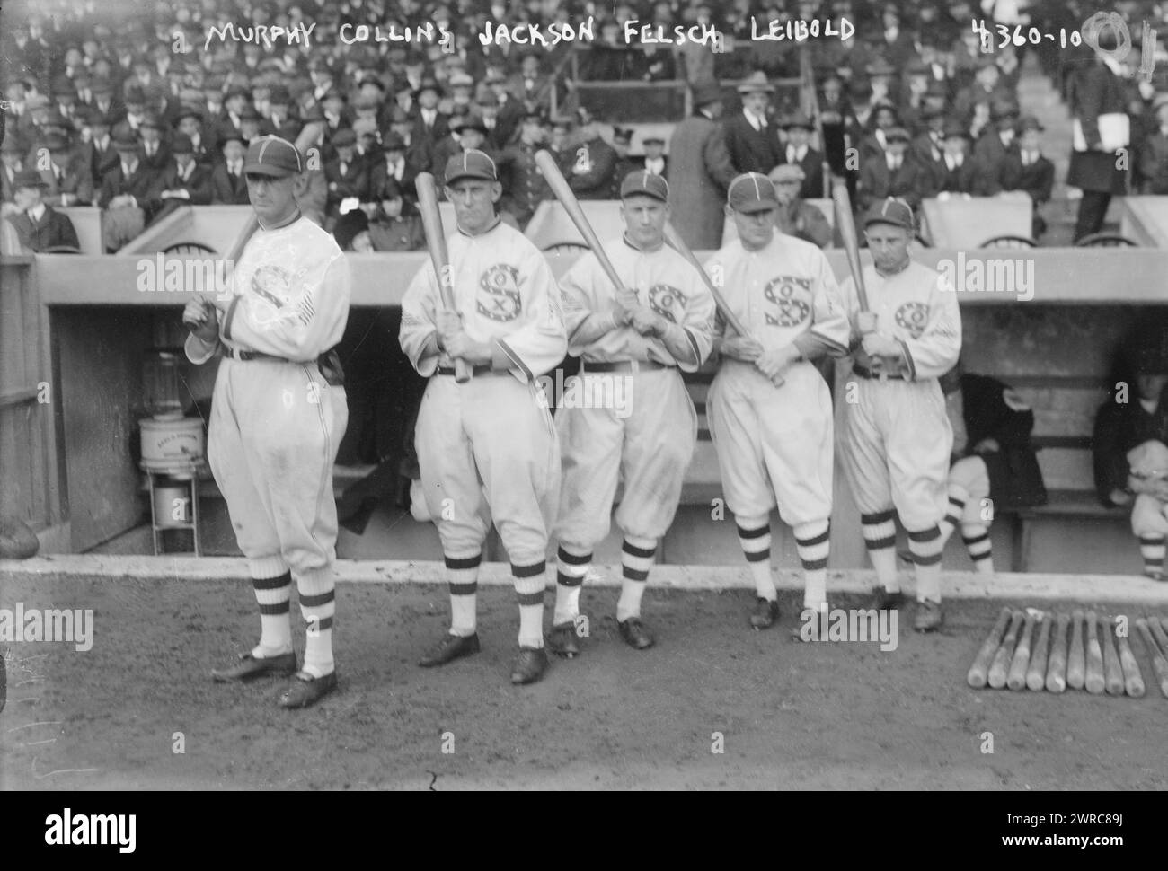 Eddie Murphy, John 'Shano' Collins, Joe Jackson, Happy Felsch, and Nemo Leibold, Chicago AL at 1917 World Series (baseball), 1917, Glass negatives, 1 negative: glass Stock Photo
