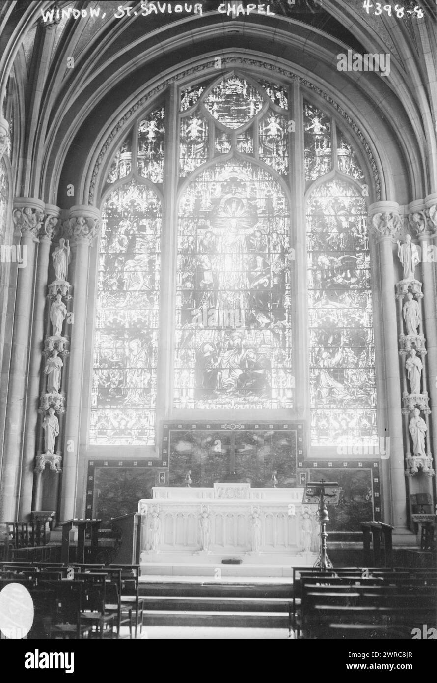 Window, St. Saviour Chapel, Photograph shows a stained glass window in the St. Saviour Chapel of the Cathedral of St. John the Divine, New York City., 1917 Nov. 15., Glass negatives, 1 negative: glass Stock Photo