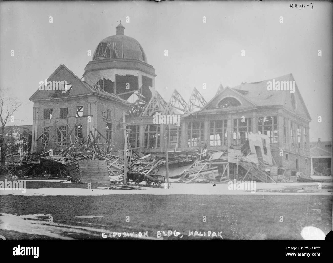 Exposition bldg., Halifax wreckage, Photo shows main building of the Nova Scotia Provincial Exhibition, Halifax, Canada, damaged in the December 6, 1917 explosion., 1917 or 1918, Glass negatives, 1 negative: glass Stock Photo