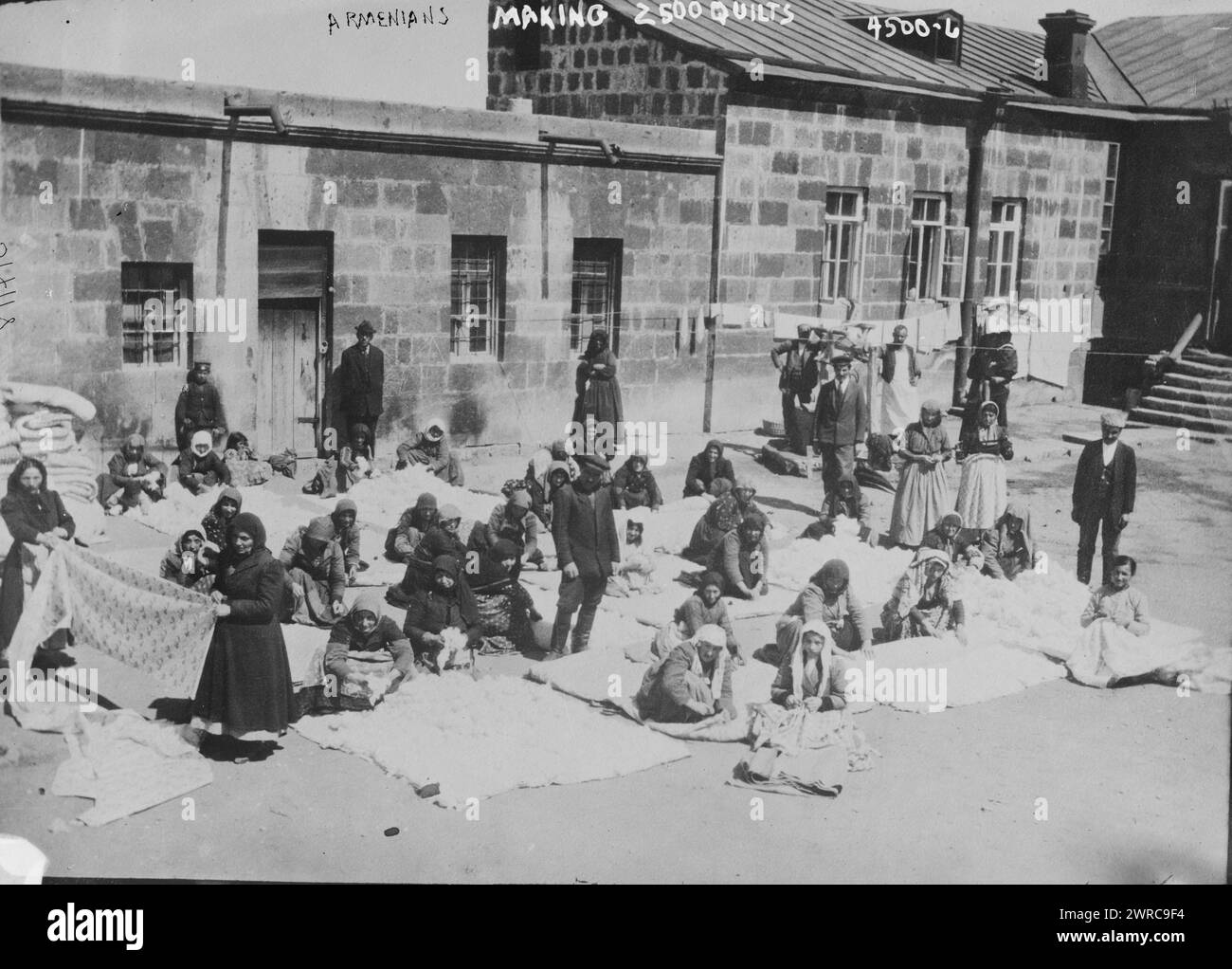 Armenians making 2500 quilts, 1918 March 7, Glass negatives, 1 negative: glass Stock Photo