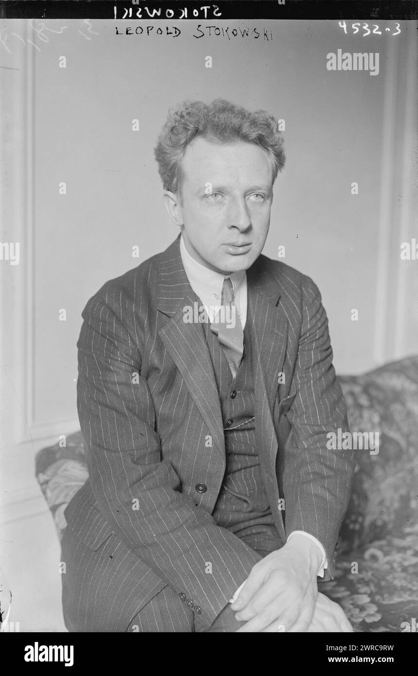 Leopold Stokowski, Photograph shows British conductor Leopold Anthony Stokowski (1882-1977)., 1918 March 28, Glass negatives, 1 negative: glass Stock Photo