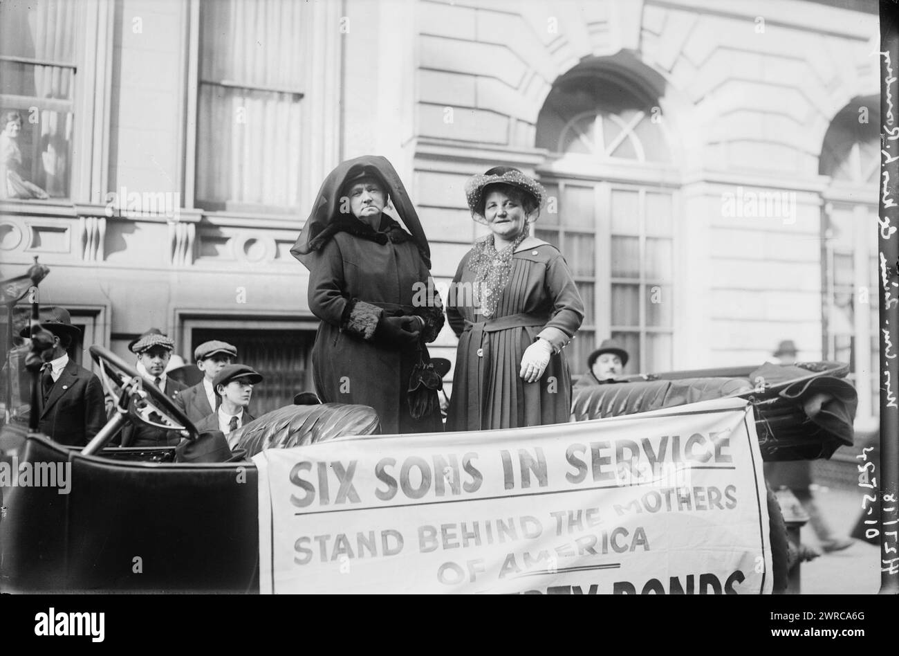 Mrs. Wm. Quinn & Mrs. L. Rosenberg, Photo shows Mrs. William Quinn, Great Neck, Long Island, and Mrs. Louis Rosenberg, North Bergen, New Jersey, each of whom had six sons serving in the military during World War I, at the head of the Service Flag parade up 5th Avenue, New York City., 1918, World War, 1914-1918, Glass negatives, 1 negative: glass Stock Photo