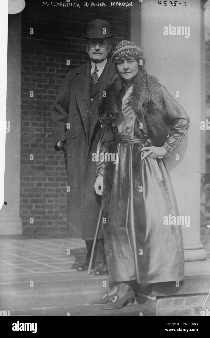 M.T. Herrick & Anne Morgan, Photograph shows U.S. Ambassador Myron Timothy Herrick (1854-1929) and philanthropist Anne Tracy Morgan (1873-1952) standing together. In 1918 they worked as president and vice president of American Committee of Devastated France., 1918?, World War, 1914-1918, Glass negatives, 1 negative: glass Stock Photo