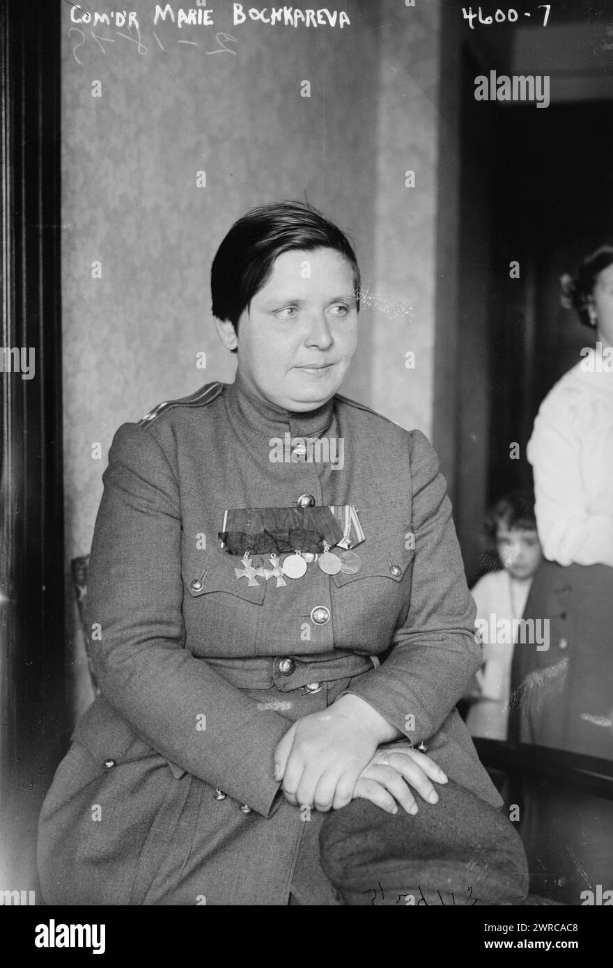 Com'd'r. Marie Bochkareva, Photograph shows Maria Leontievna Bochkareva (1889-1920) a Russian woman who served in World War I and formed the Women's Battalion of Death. In 1918 she visited the United States including New York City., 1918 Feb. 18, World War, 1914-1918, Glass negatives, 1 negative: glass Stock Photo