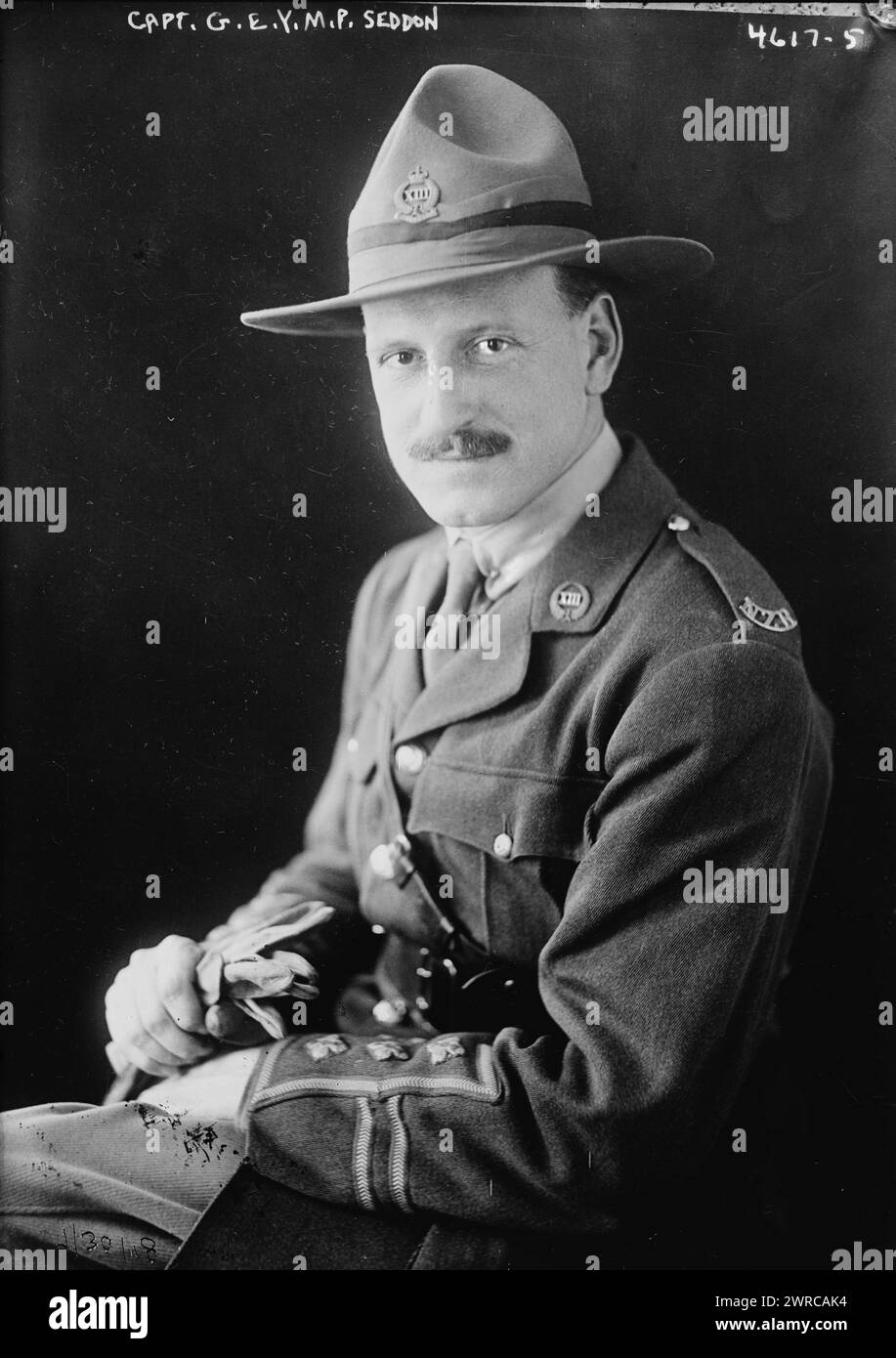Capt. G.E.Y.M.P. Seddon, Photograph shows Thomas Edward Youd 'Tom' Seddon (1884-1972), a New Zealand Liberal Party politician and lawyer who served in the New Zealand Army in World War I., 1918 July 30, Glass negatives, 1 negative: glass Stock Photo