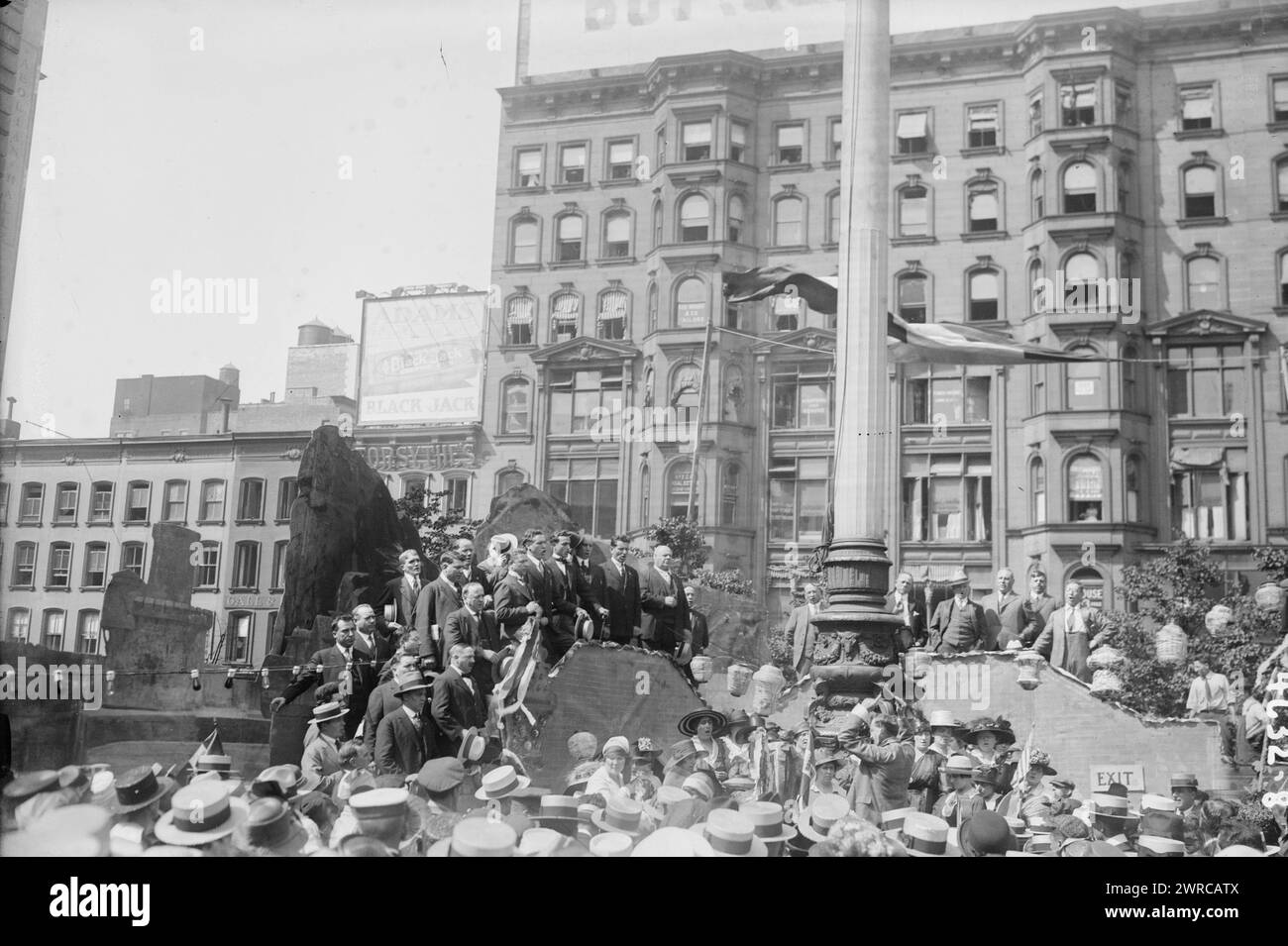 Opera Chorus at Italian festa?, Photograph shows the Italian festa held on June 27th and 28th, 1918 at the corner of the New York Public Library at Fifth Avenue and West 42nd Street. In the photograph is Italian choral director Giulio Setti (1869-1938)., 1918, Glass negatives, 1 negative: glass Stock Photo