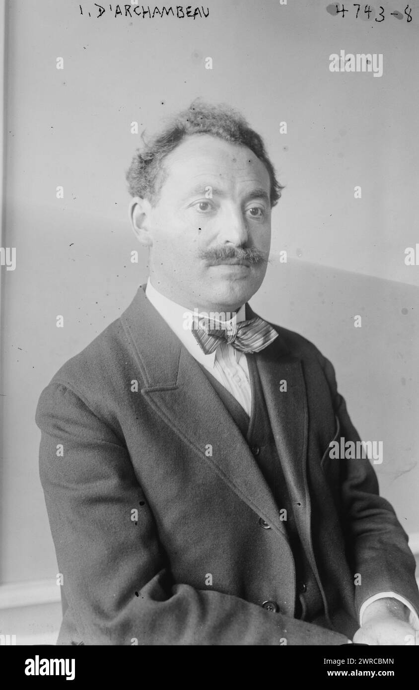 I. d'Archambeau, Photograph shows violoncellist Iwan d'Archambeau (1879-1955) who was a member of the Flonzaley Quartet., between ca. 1915 and ca. 1920, Glass negatives, 1 negative: glass Stock Photo