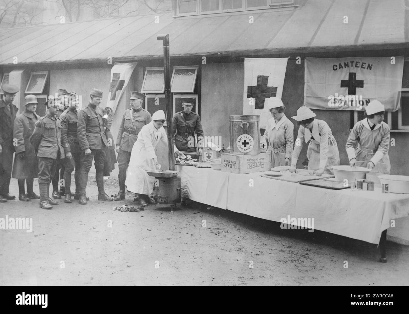 London canteen, Photograph shows soldiers at a Red Cross canteen in
