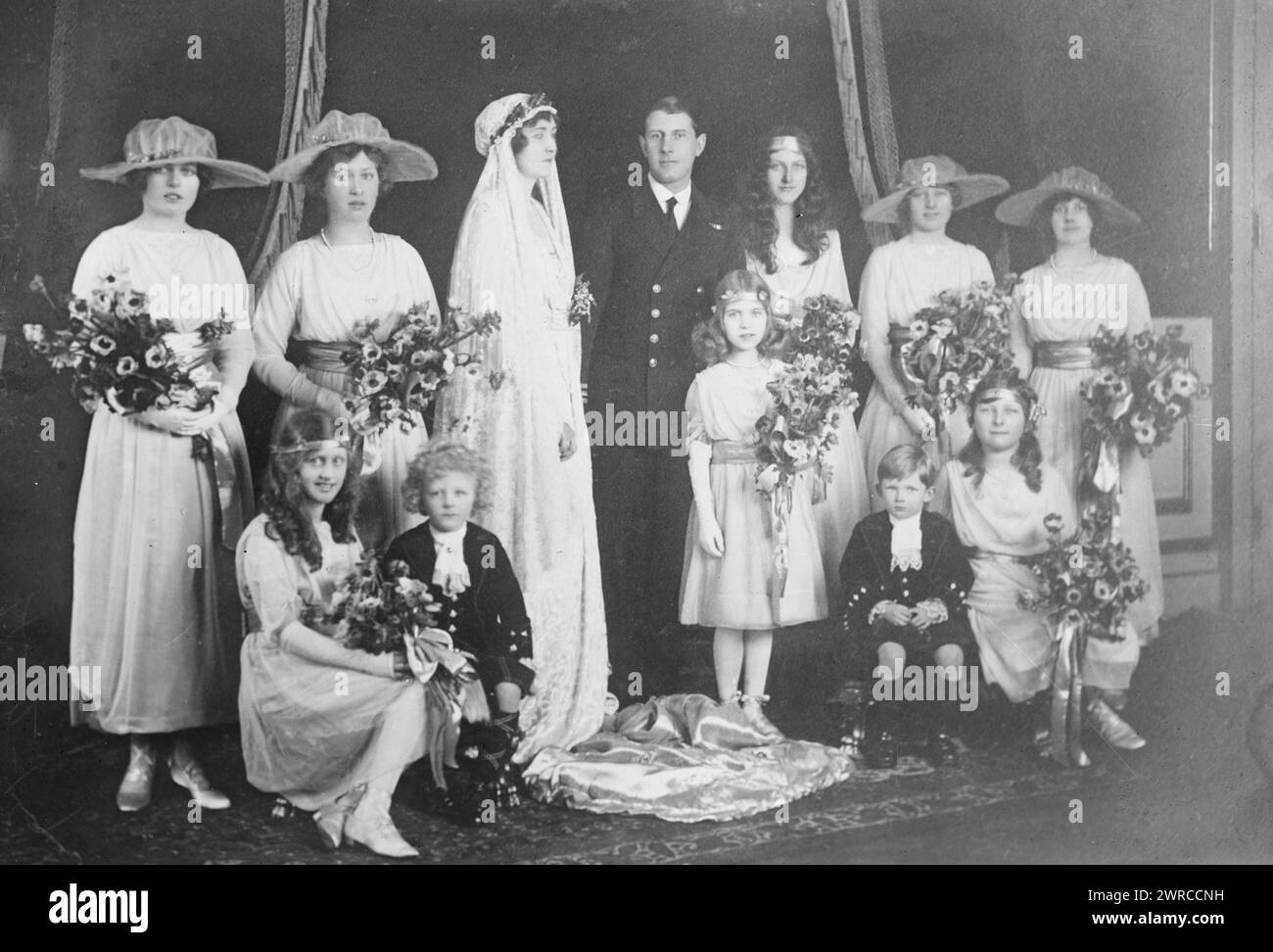 Princess Patricia's Wedding, Photograph shows the wedding of Princess Patricia of Connaught (later Lady Patricia Ramsay) (1886-1974), a granddaughter of Queen Victoria and Admiral Sir Alexander Robert Maule Ramsay (1881-1972) who served as a British Royal Navy officer., 1919, Glass negatives, 1 negative: glass Stock Photo