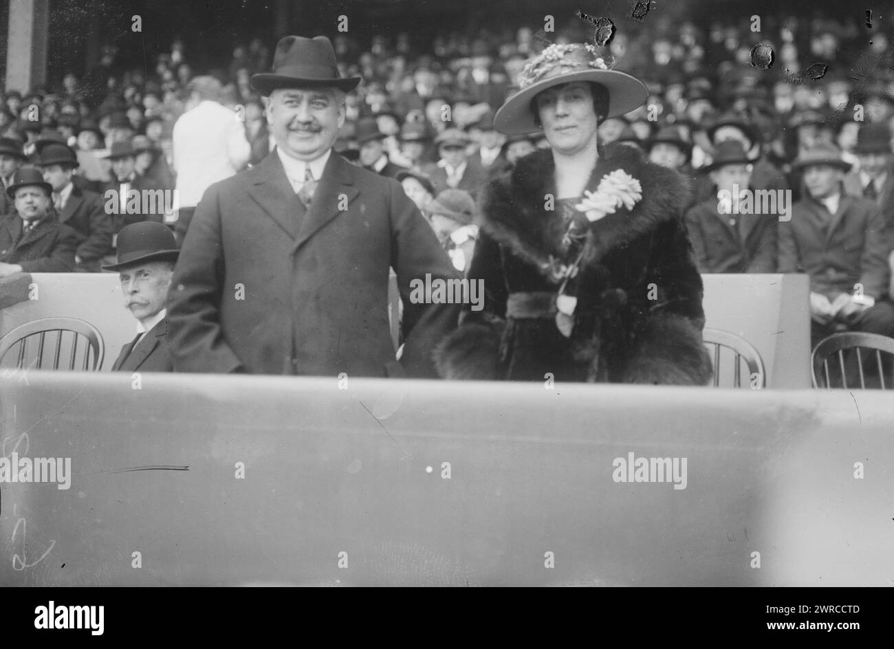 New York City Police Commissioner Richard Enright and wife at Polo Grounds, New York, 1918, Glass negatives, 1 negative: glass Stock Photo