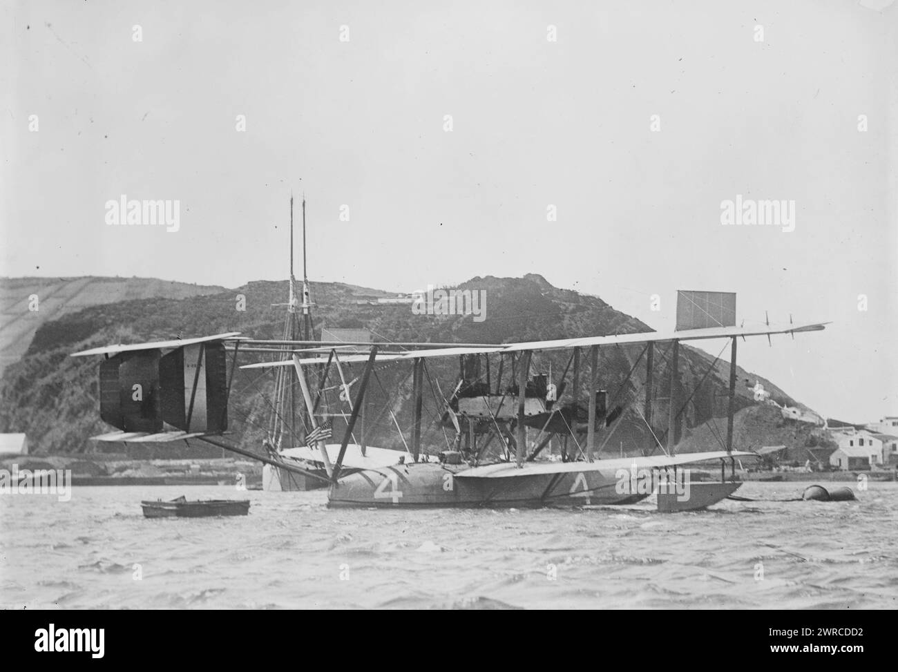 NC-4 at Horta, Photograph shows Navy-Curtiss Flying Boat NC-4 at Horta, the Azores, Portugal after its first trans-Atlantic journey in 1919., 1919, Glass negatives, 1 negative: glass Stock Photo