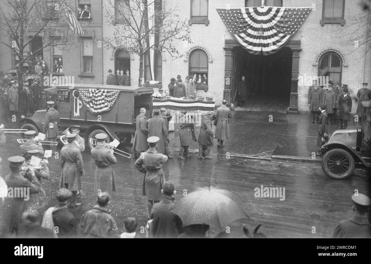 Dead soldiers from Russia, Photograph shows a ceremony in November 1919, in Hoboken, New Jersey, for American soldiers of the 339th Infantry who died fighting in Russia during the Russian Civil War., 1919 Nov., Glass negatives, 1 negative: glass Stock Photo