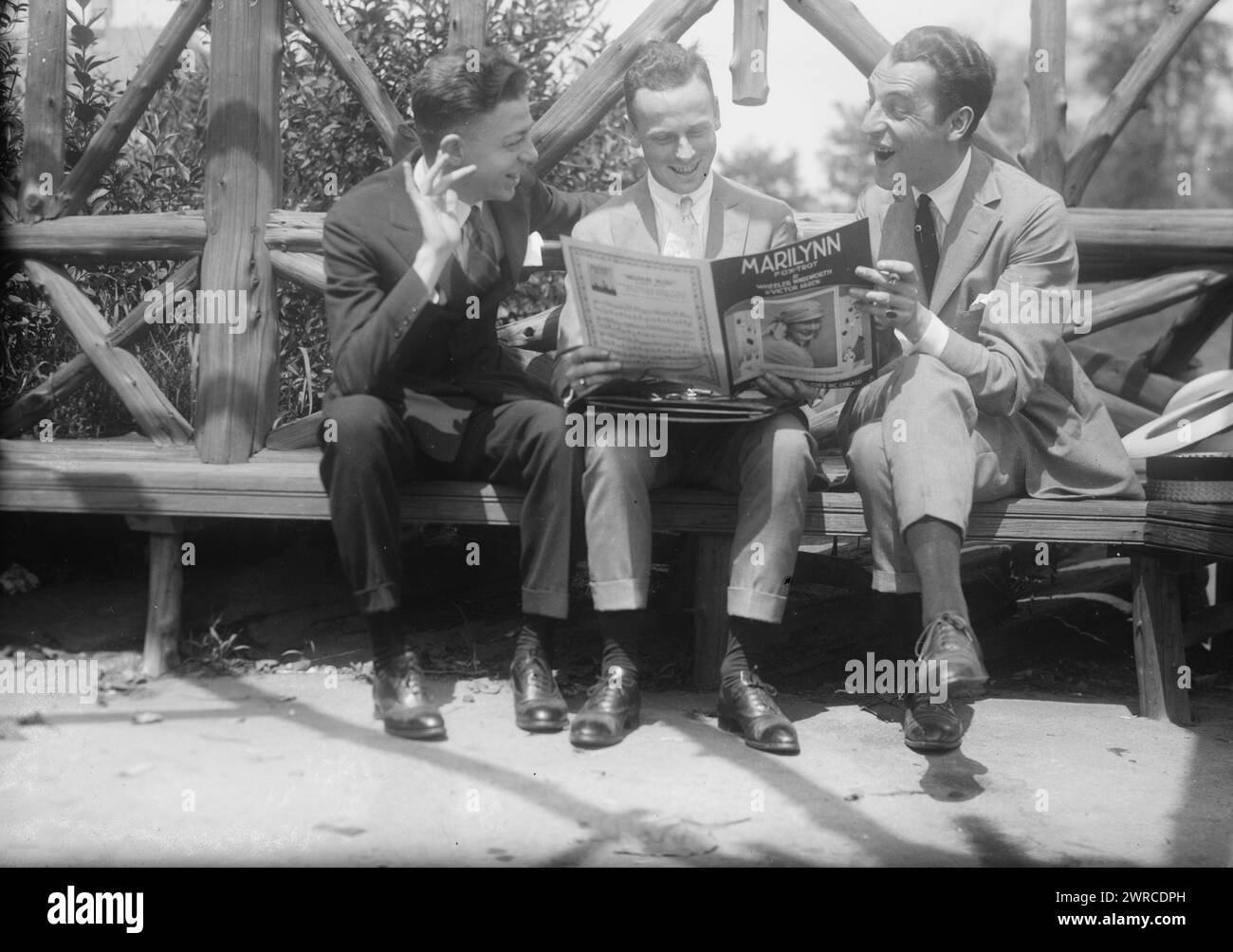 All-Stars trio, Photograph shows members of the The All Star Trio, a popular dance band including saxophonist Wheeler Wadsworth, pianist Victor Arden and xylophonist George Hamilton Green., between ca. 1915 and ca. 1920, Glass negatives, 1 negative: glass Stock Photo