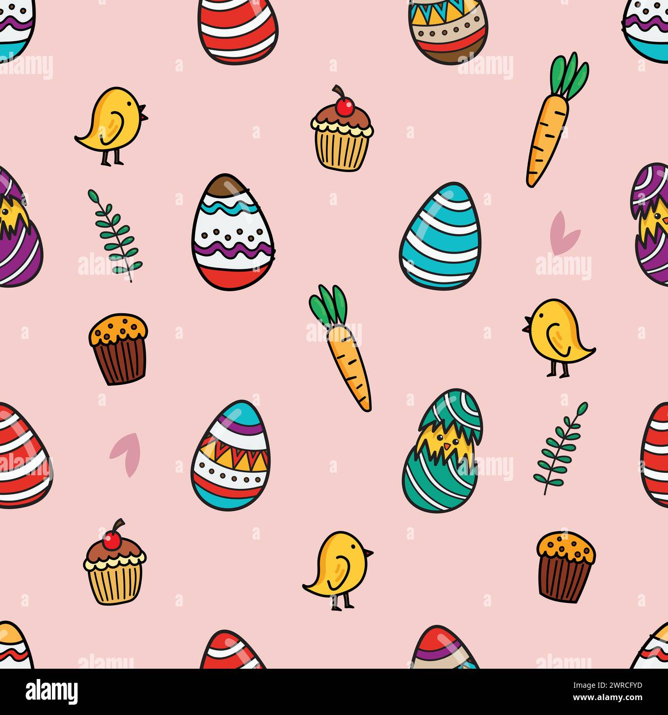 Colorful easter eggs seamless pattern doodle style. Hand drawn easter eggs collection. Vector illustration Stock Vector