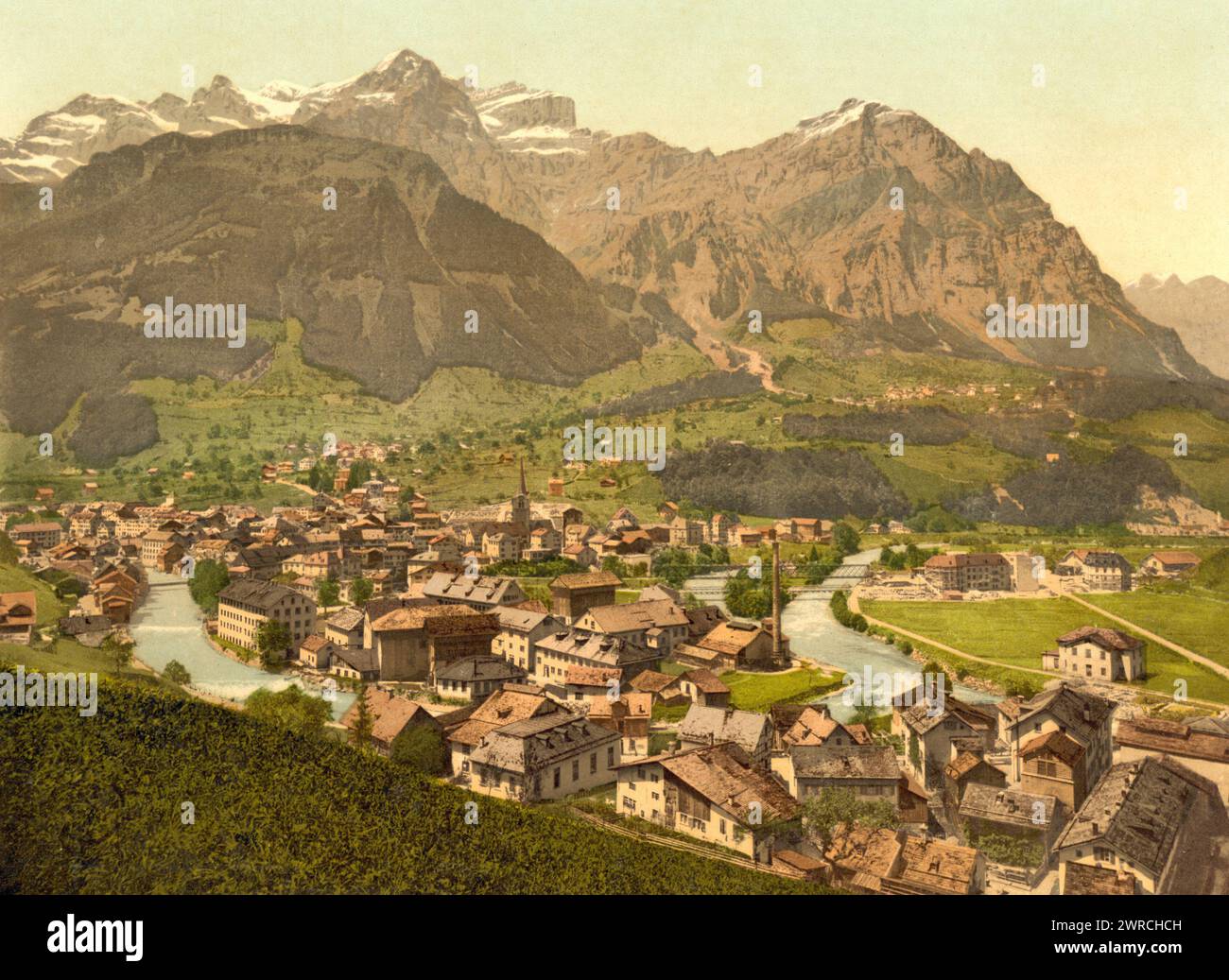 Schwanden, Glarus, Switzerland, between ca. 1890 and ca. 1900., Color, 1890-1900 Stock Photo