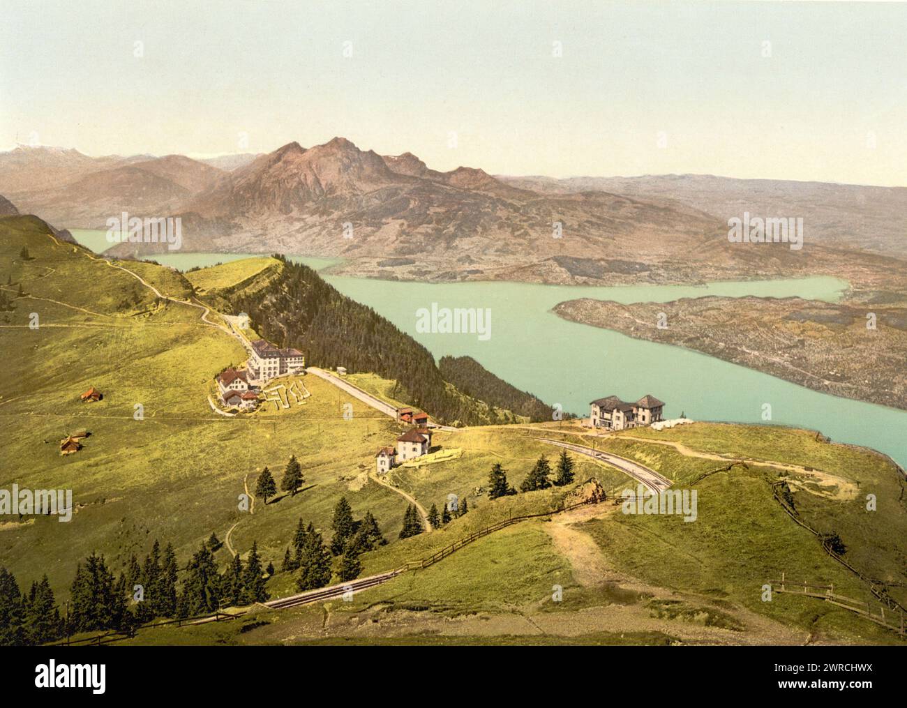 Rigi Staffel and Pilatus, Rigi, Switzerland, between ca. 1890 and ca. 1900., Color, 1890-1900 Stock Photo