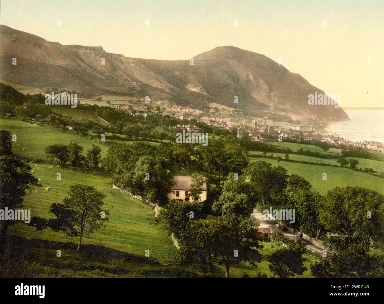 General view, Penmaenmawr, Wales, between ca. 1890 and ca. 1900., Wales, Penmaenmawr, Color, 1890-1900 Stock Photo