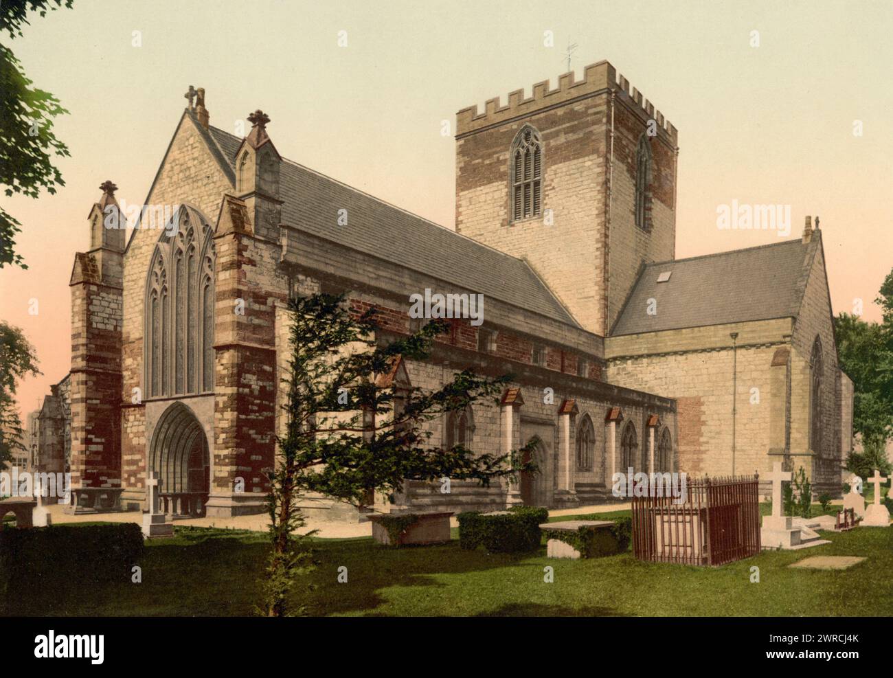 Cathedral, St. Asaph, Wales, between ca. 1890 and ca. 1900., Wales, St. Asaph, Color, 1890-1900 Stock Photo