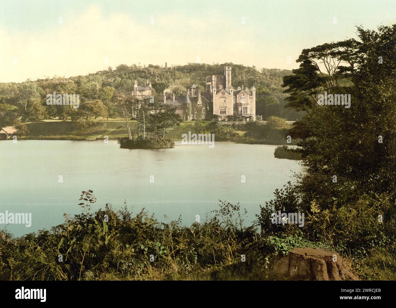 Lochnaw Castle, Stranraer, Scotland, between ca. 1890 and ca. 1900., Scotland, Stranraer, Color, 1890-1900 Stock Photo