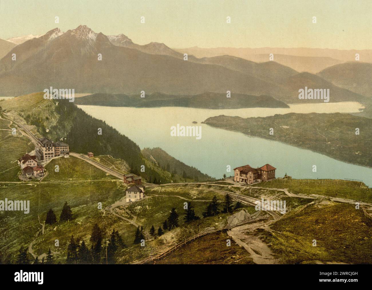 Staffel and Mount Pilatus, Rigi, Switzerland, between ca. 1890 and ca. 1900., Color, 1890-1900 Stock Photo
