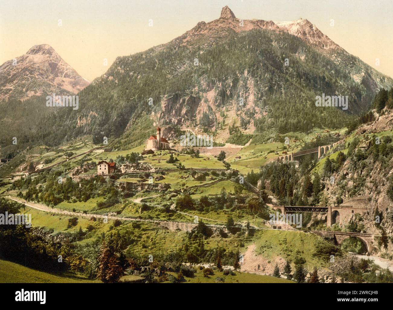 Wassen, the tunnels, St. Gotthard Railway, Switzerland, between ca. 1890 and ca. 1900., Color, 1890-1900 Stock Photo
