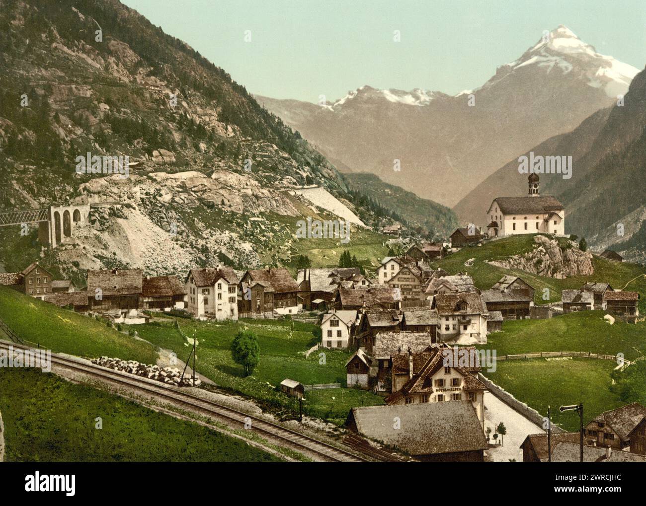 Wassen, and Middle Maienreuss Bridge, St. Gotthard, Switzerland, between ca. 1890 and ca. 1900., Color, 1890-1900 Stock Photo