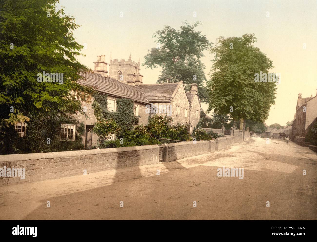 Eyam Plague Cottages, Derbyshire, England, between ca. 1890 and ca. 1900., England, Derbyshire, Color, 1890-1900 Stock Photo
