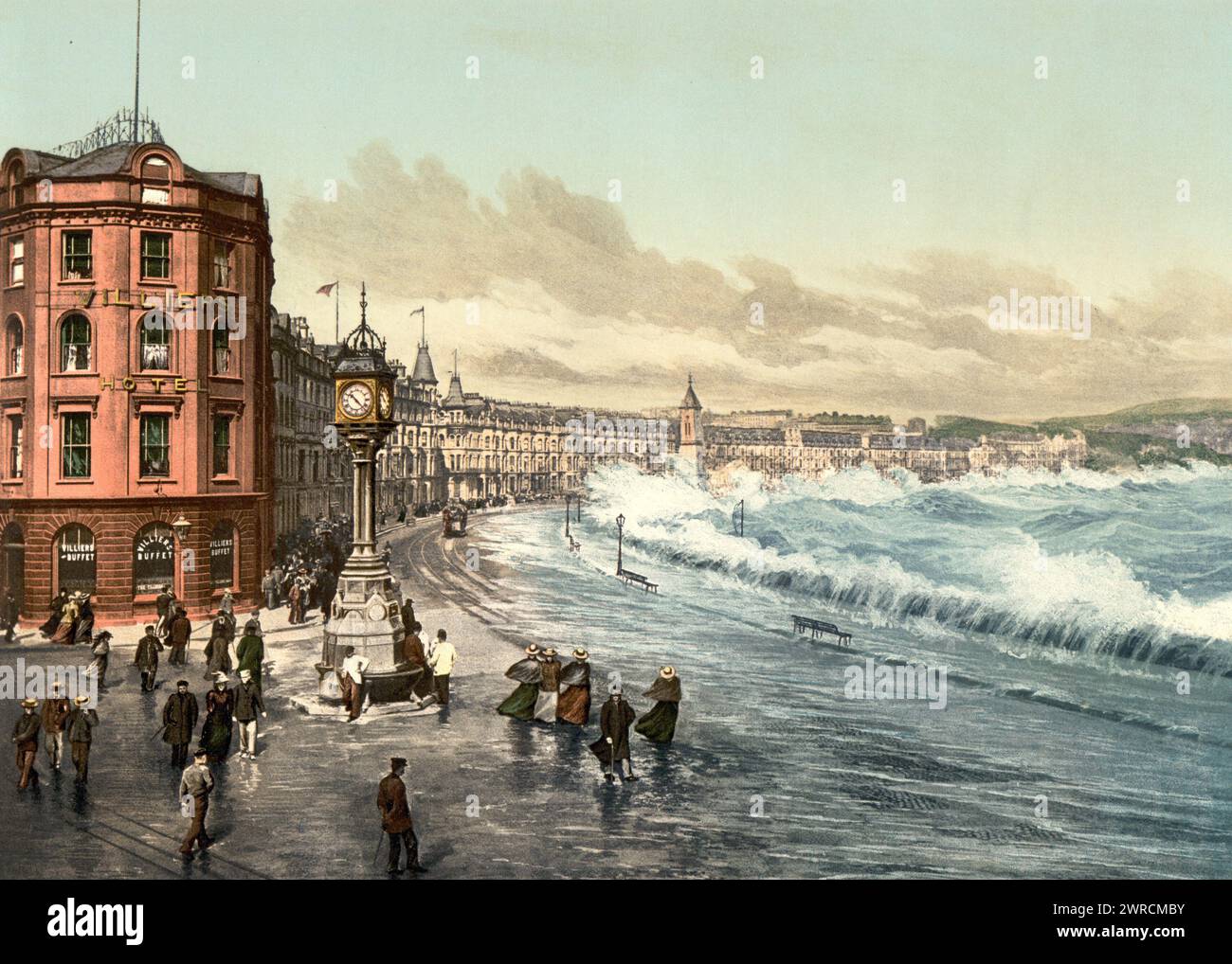 Douglas, loch promenade (storm scene), Isle of Man, between ca. 1890 and ca. 1900., Isle of Man, Douglas, Color, 1890-1900 Stock Photo