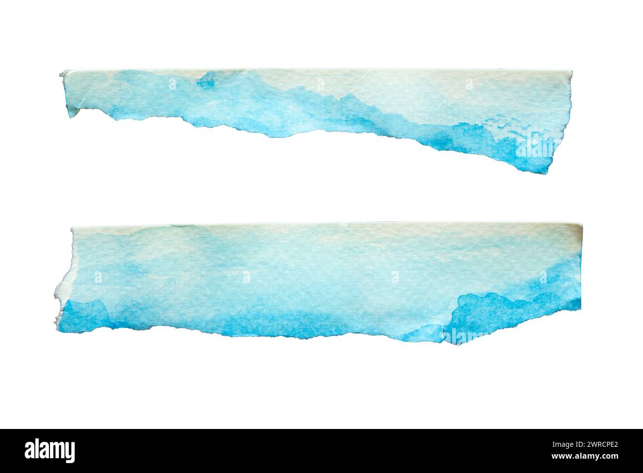 Torn blue watercolor papers on white background with clipping path Stock Photo