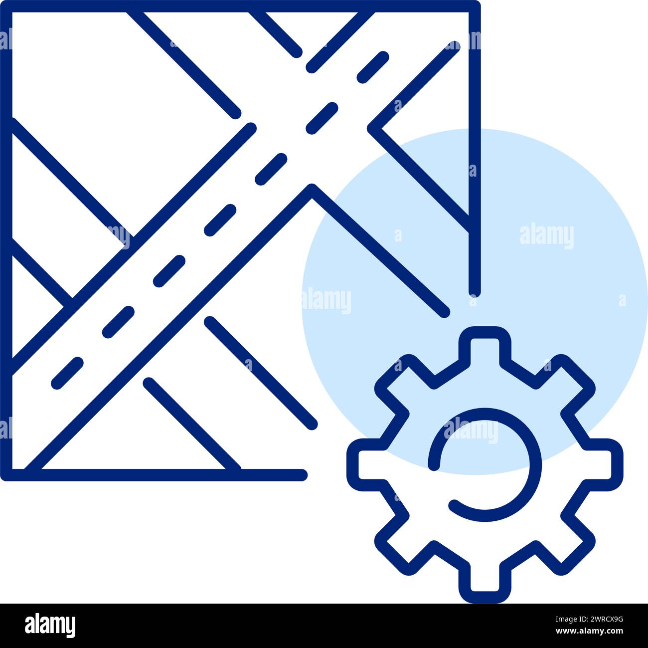 Location services configuration. Digital map and cogwheel. Settings