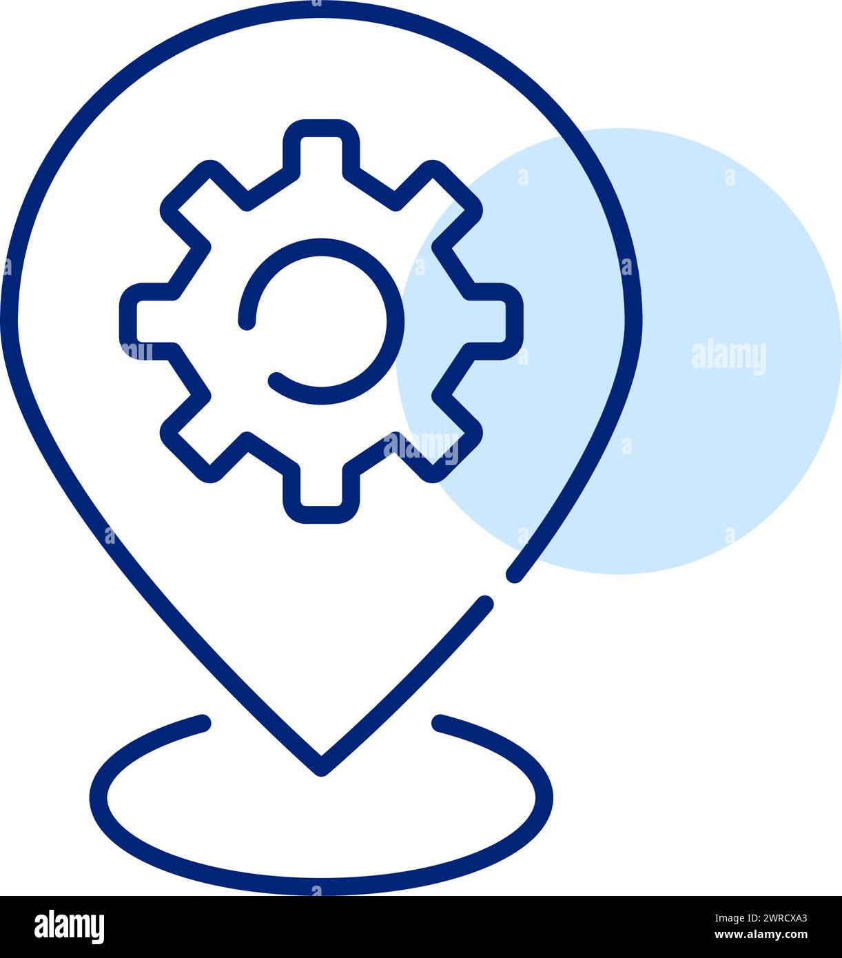 Location adjustment tools. Cogwheel and map pointer. Pixel perfect, editable stroke icon Stock Vector