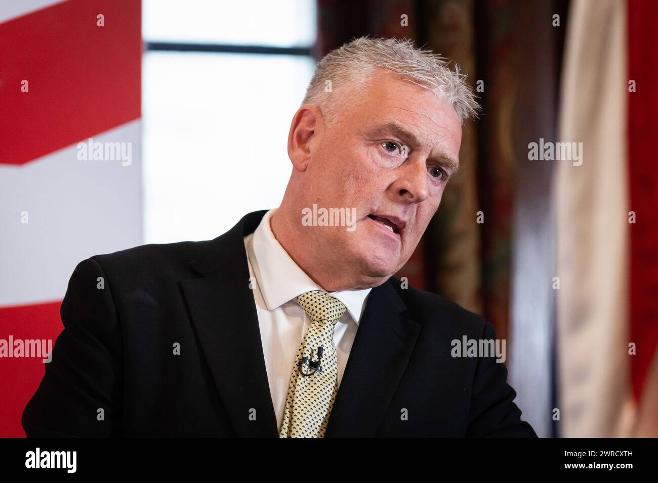 London, UK. 11th Mar, 2024. MP for Ashfield Lee Anderson speaks at a press conference. Anderson has defected from the Conservatives to Reform UK after his comments on Sadiq Khan being ëin the pocket of Islamistsí led to the Conservative whip being withdrawn from him. Credit: SOPA Images Limited/Alamy Live News Stock Photo