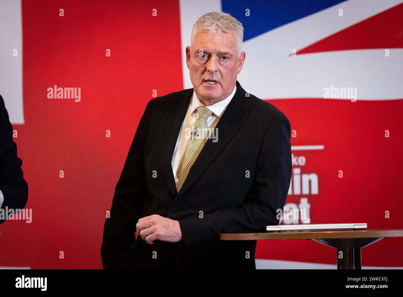 London, UK. 11th Mar, 2024. MP for Ashfield Lee Anderson speaks at a press conference. Anderson has defected from the Conservatives to Reform UK after his comments on Sadiq Khan being ëin the pocket of Islamistsí led to the Conservative whip being withdrawn from him. Credit: SOPA Images Limited/Alamy Live News Stock Photo