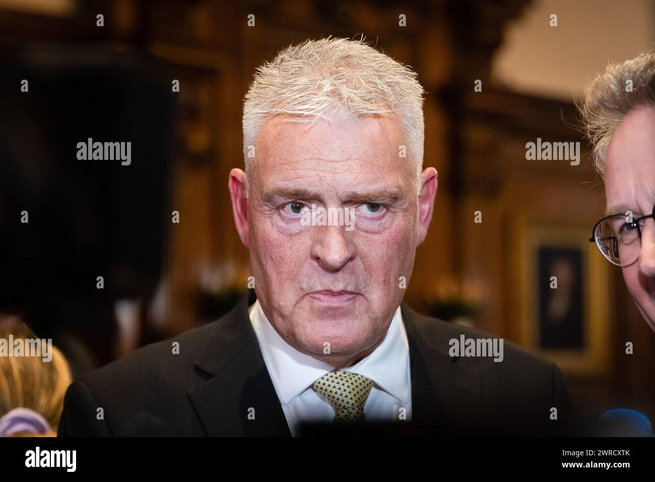 London, UK. 11th Mar, 2024. MP for Ashfield Lee Anderson is interviewed after a Reform UK press conference. Anderson has defected from the Conservatives to Reform UK after his comments on Sadiq Khan being ëin the pocket of Islamistsí led to the Conservative whip being withdrawn from him. (Photo by Tejas Sandhu/SOPA Images/Sipa USA) Credit: Sipa USA/Alamy Live News Stock Photo