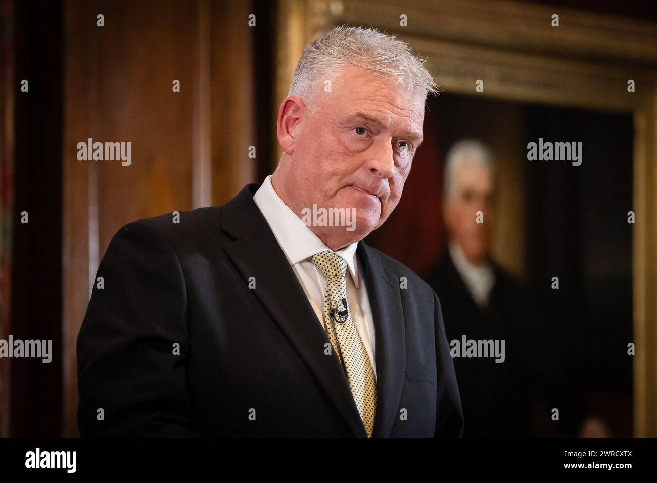 London, UK. 11th Mar, 2024. MP for Ashfield Lee Anderson speaks at a press conference. Anderson has defected from the Conservatives to Reform UK after his comments on Sadiq Khan being ëin the pocket of Islamistsí led to the Conservative whip being withdrawn from him. Credit: SOPA Images Limited/Alamy Live News Stock Photo