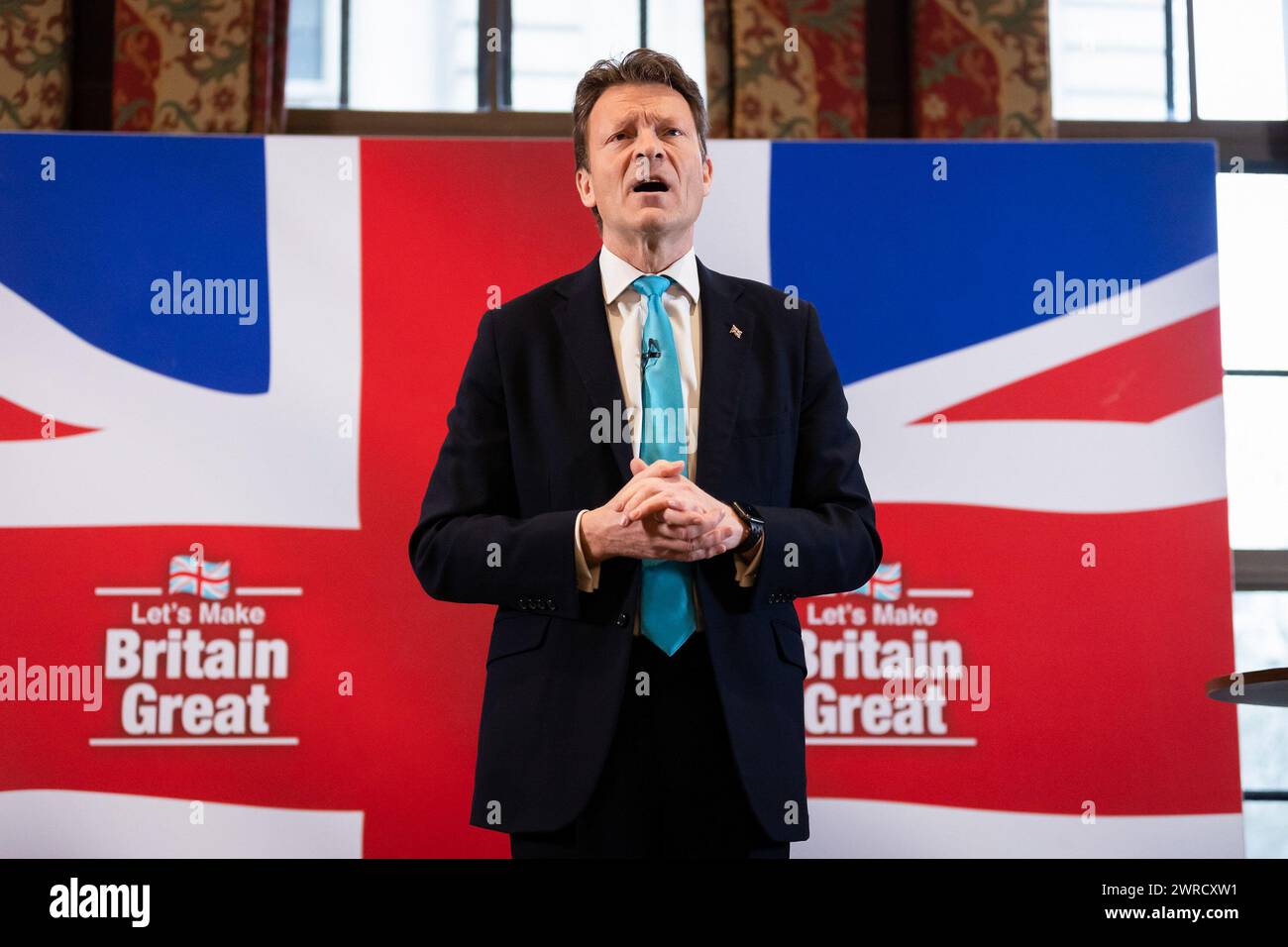 London, UK. 11th Mar, 2024. Leader of Reform UK Richard Tice speaks at a press conference. Anderson has defected from the Conservatives to Reform UK after his comments on Sadiq Khan being ëin the pocket of Islamistsí led to the Conservative whip being withdrawn from him. Credit: SOPA Images Limited/Alamy Live News Stock Photo