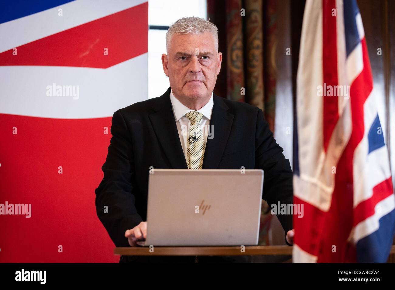 London, UK. 11th Mar, 2024. MP for Ashfield Lee Anderson speaks at a press conference. Anderson has defected from the Conservatives to Reform UK after his comments on Sadiq Khan being ëin the pocket of Islamistsí led to the Conservative whip being withdrawn from him. Credit: SOPA Images Limited/Alamy Live News Stock Photo