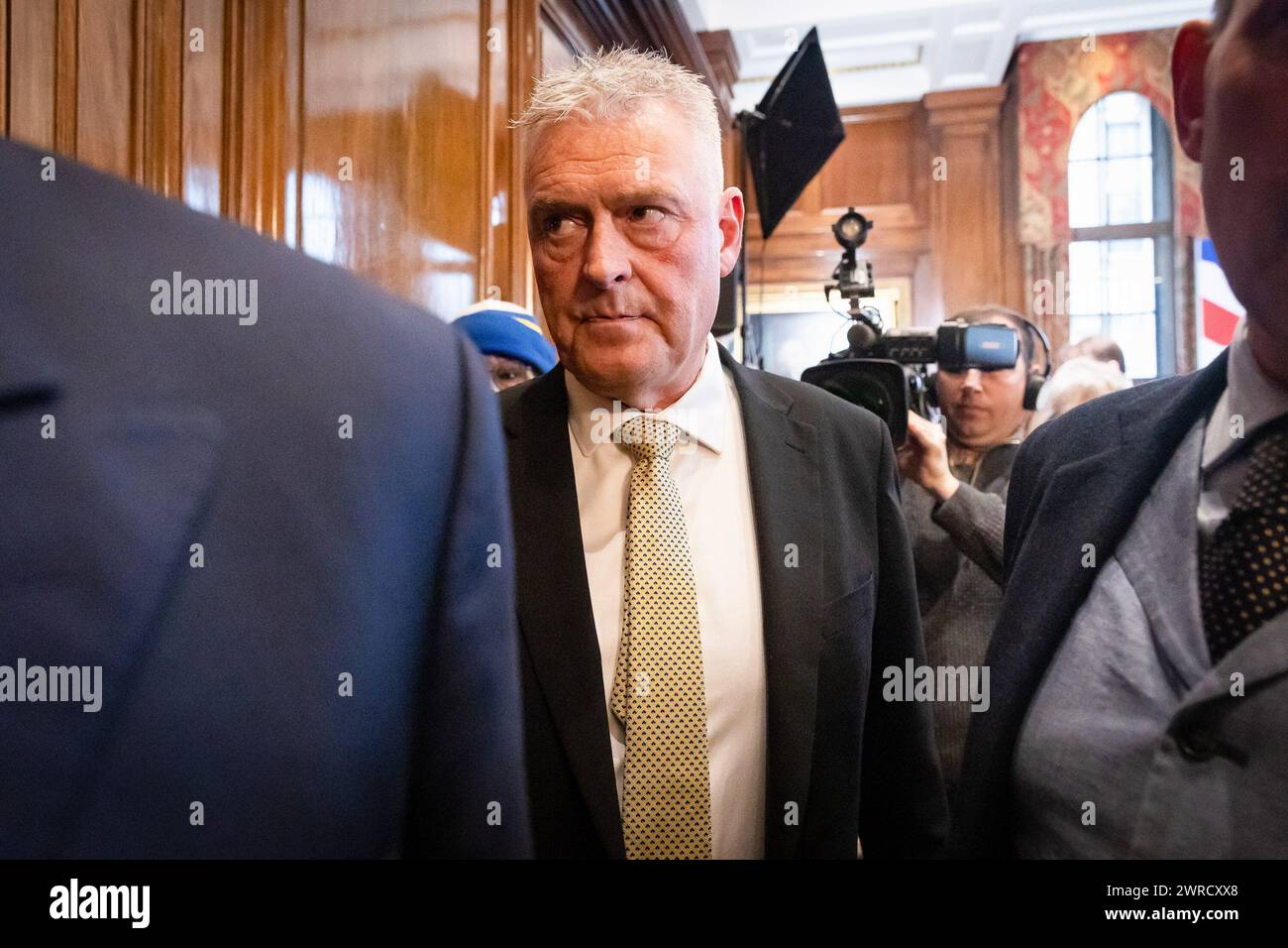 London, UK. 11th Mar, 2024. MP for Ashfield Lee Anderson leaves a Reform UK press conference. Anderson has defected from the Conservatives to Reform UK after his comments on Sadiq Khan being ëin the pocket of Islamistsí led to the Conservative whip being withdrawn from him. Credit: SOPA Images Limited/Alamy Live News Stock Photo