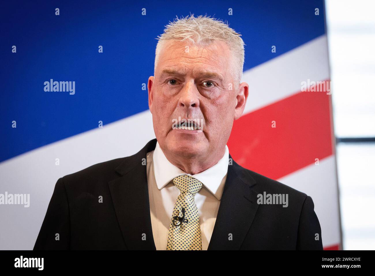 London, UK. 11th Mar, 2024. MP for Ashfield Lee Anderson speaks at a press conference. Anderson has defected from the Conservatives to Reform UK after his comments on Sadiq Khan being ëin the pocket of Islamistsí led to the Conservative whip being withdrawn from him. (Photo by Tejas Sandhu/SOPA Images/Sipa USA) Credit: Sipa USA/Alamy Live News Stock Photo