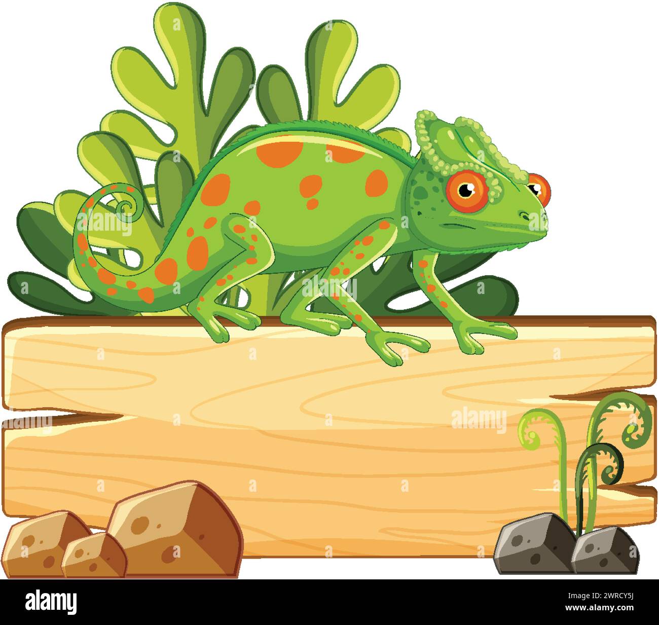 Vector illustration of a chameleon on a signpost. Stock Vector