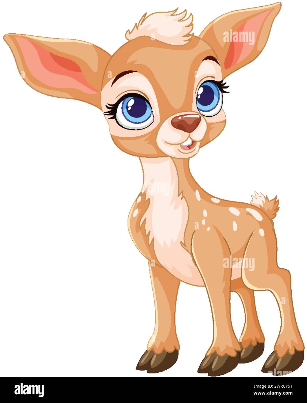 Cute, wide-eyed fawn standing with a playful look Stock Vector