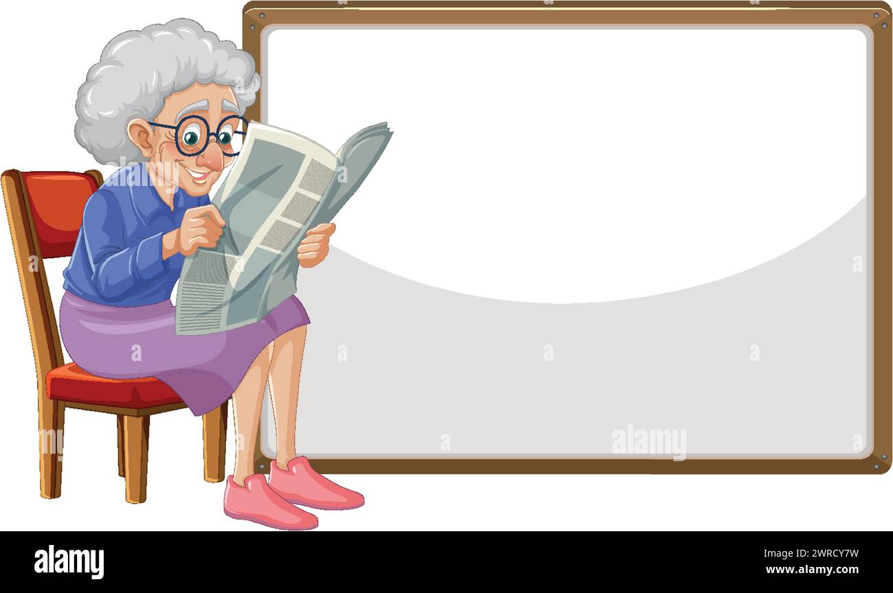 Illustration of a senior woman reading the news. Stock Vector