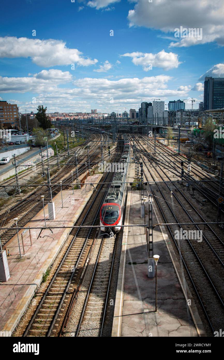 Madrid, Spain. 11th Mar, 2024. A commuter train enters the same tracks that suffered the terrorist attack. Madrid commemorated the 20th anniversary of the Islamic terrorist attacks of March 11, 2004 on four trains on the Madrid CercanÌas network. The 11M attacks left 192 dead and almost 2,000 injured. It is the bloodiest in the history of Spain and the second most serious in all of Europe. (Photo by David Canales/SOPA Images/Sipa USA) Credit: Sipa USA/Alamy Live News Stock Photo