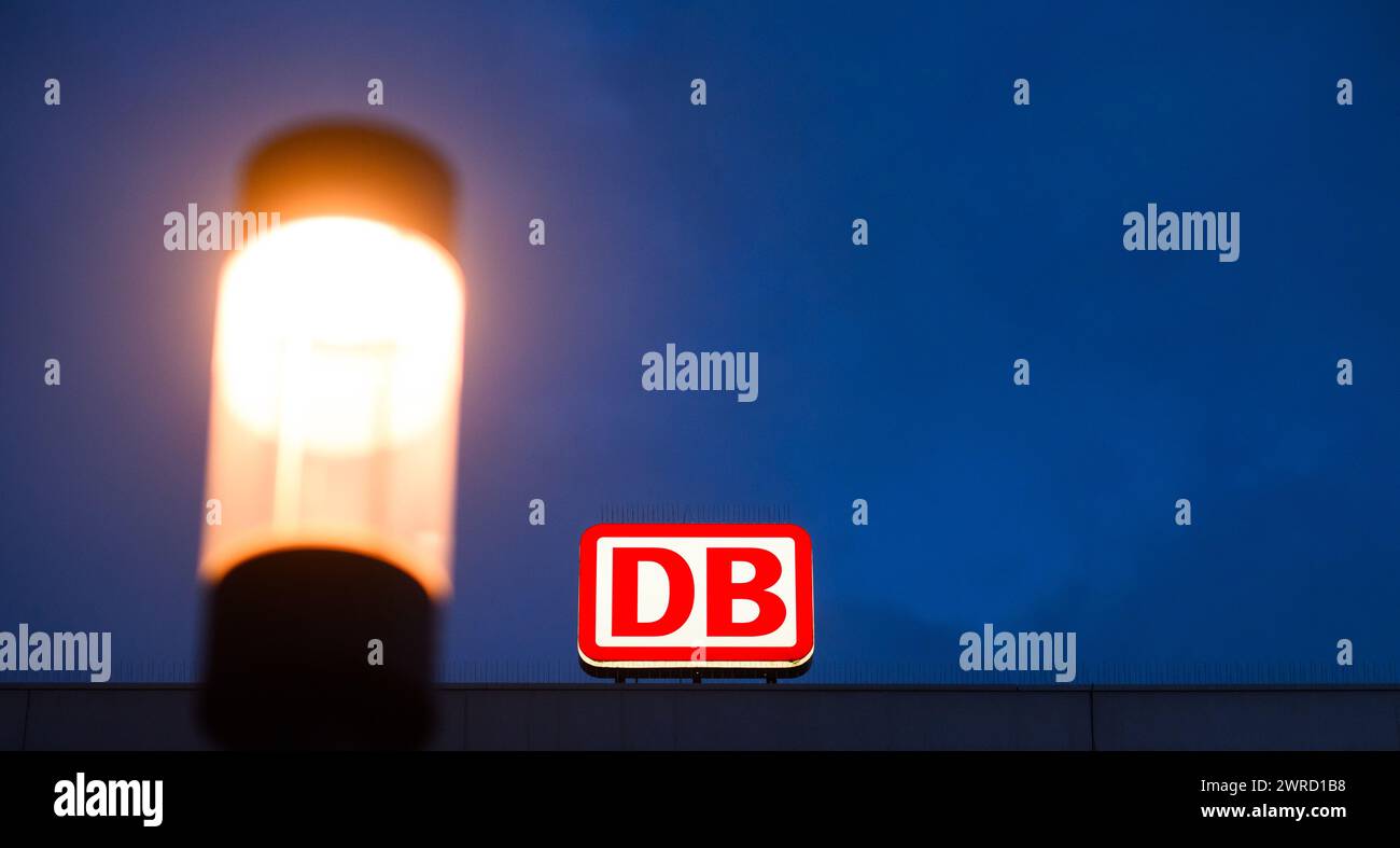 12 March 2024 Lower Saxony Hildesheim A Deutsche Bahn DB Logo 12-march-2024-lower-saxony-hildesheim-a-deutsche-bahn-db-logo